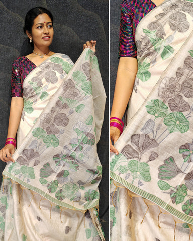 Soft cotton saree with embroidery floral design