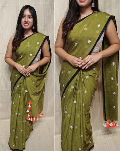 Soft mul cotton saree (flower embroidery)