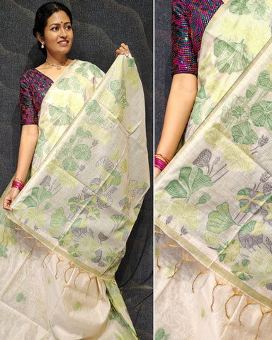 Soft cotton saree with embroidery floral design