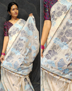 Soft cotton saree with embroidery floral design