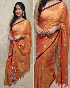 Soft mul cotton saree (flower embroidery)