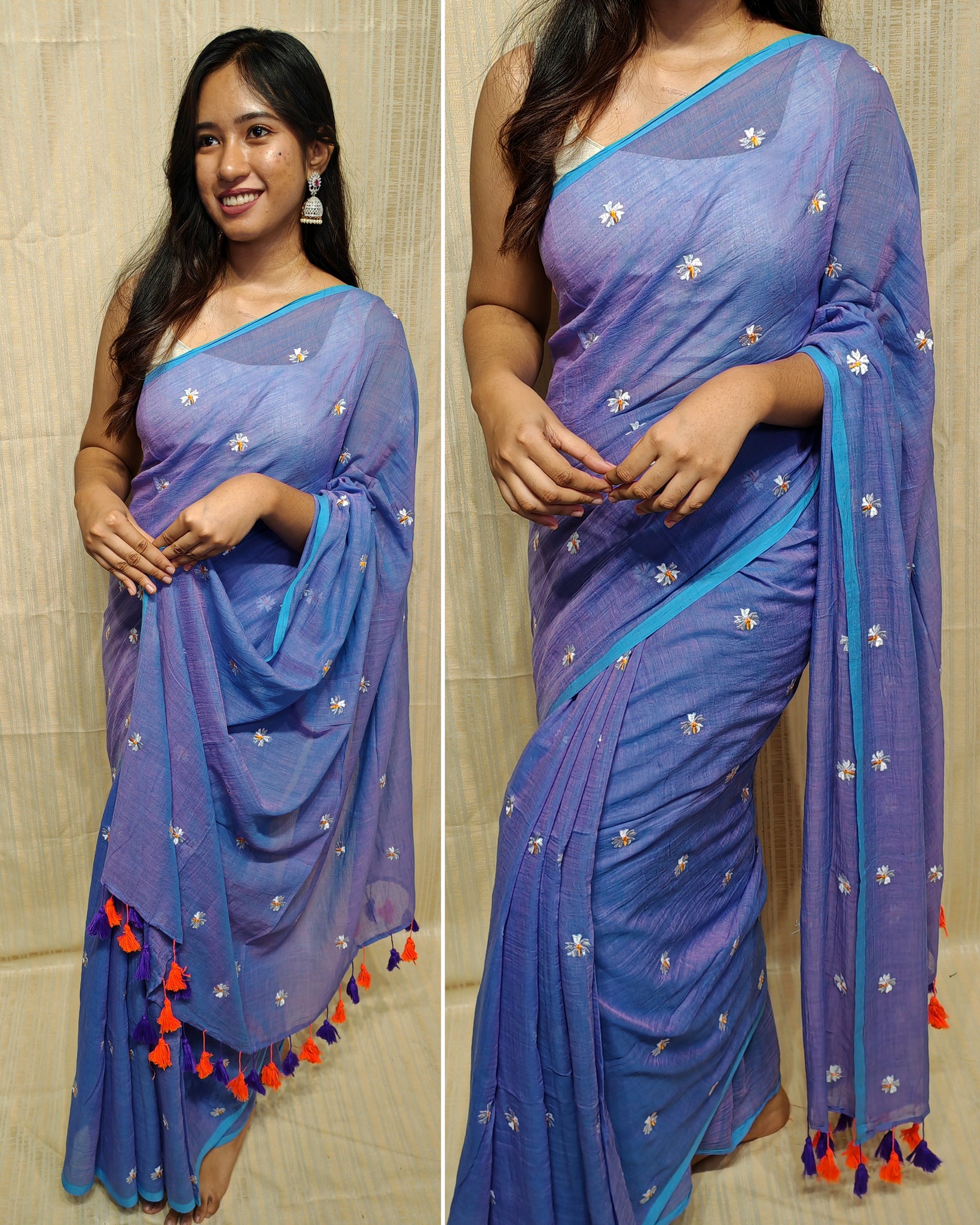 Soft mul cotton saree (flower embroidery)