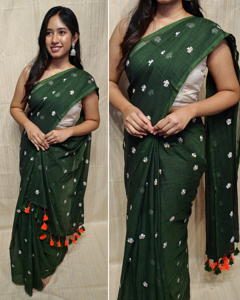 Soft mul cotton saree (flower embroidery)