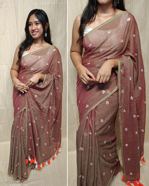 Soft mul cotton saree (flower embroidery)