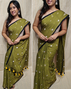 Soft mul cotton saree (flower embroidery)