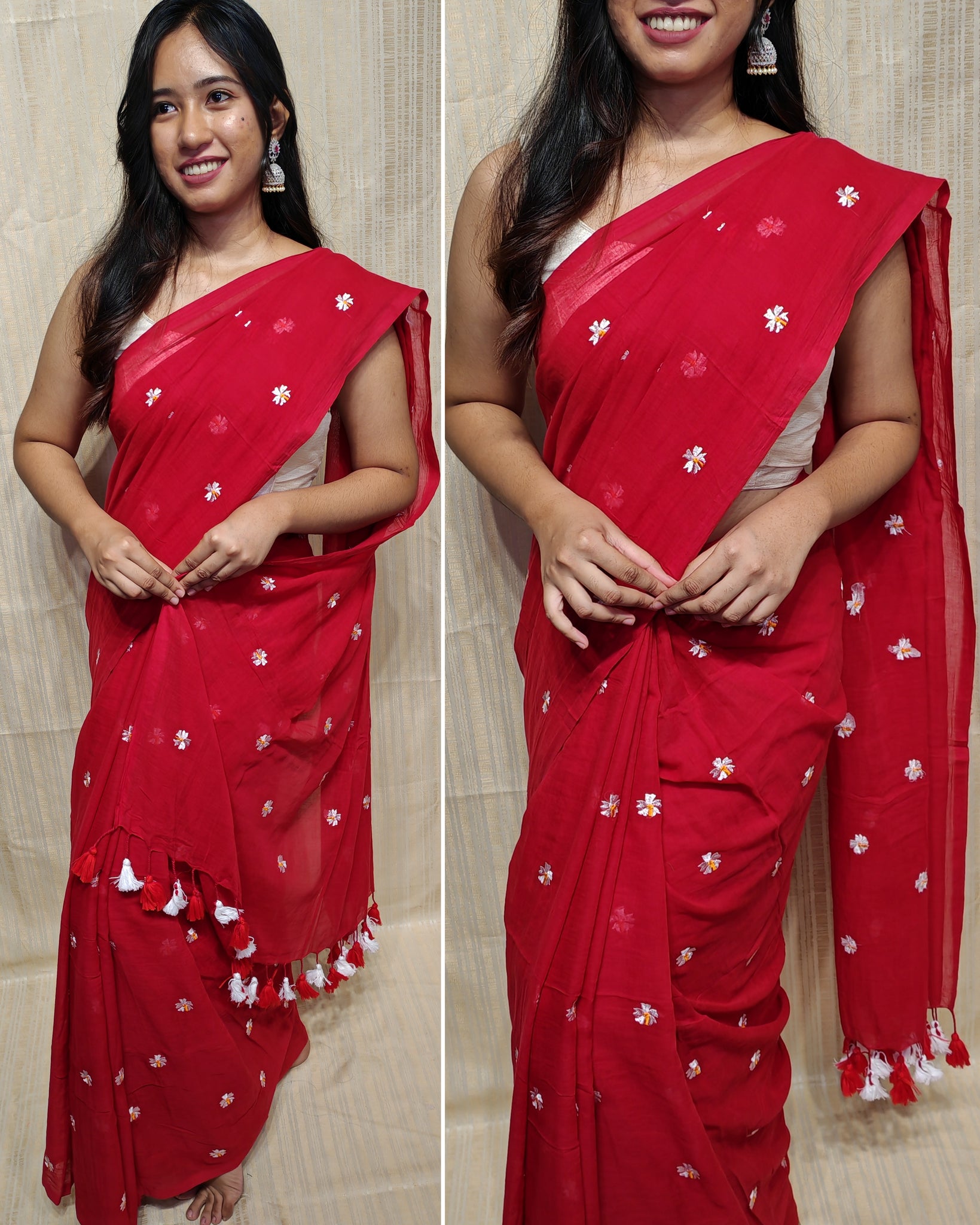 Soft mul cotton saree (flower embroidery)