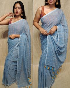 Soft mul cotton saree (Zari stripe)