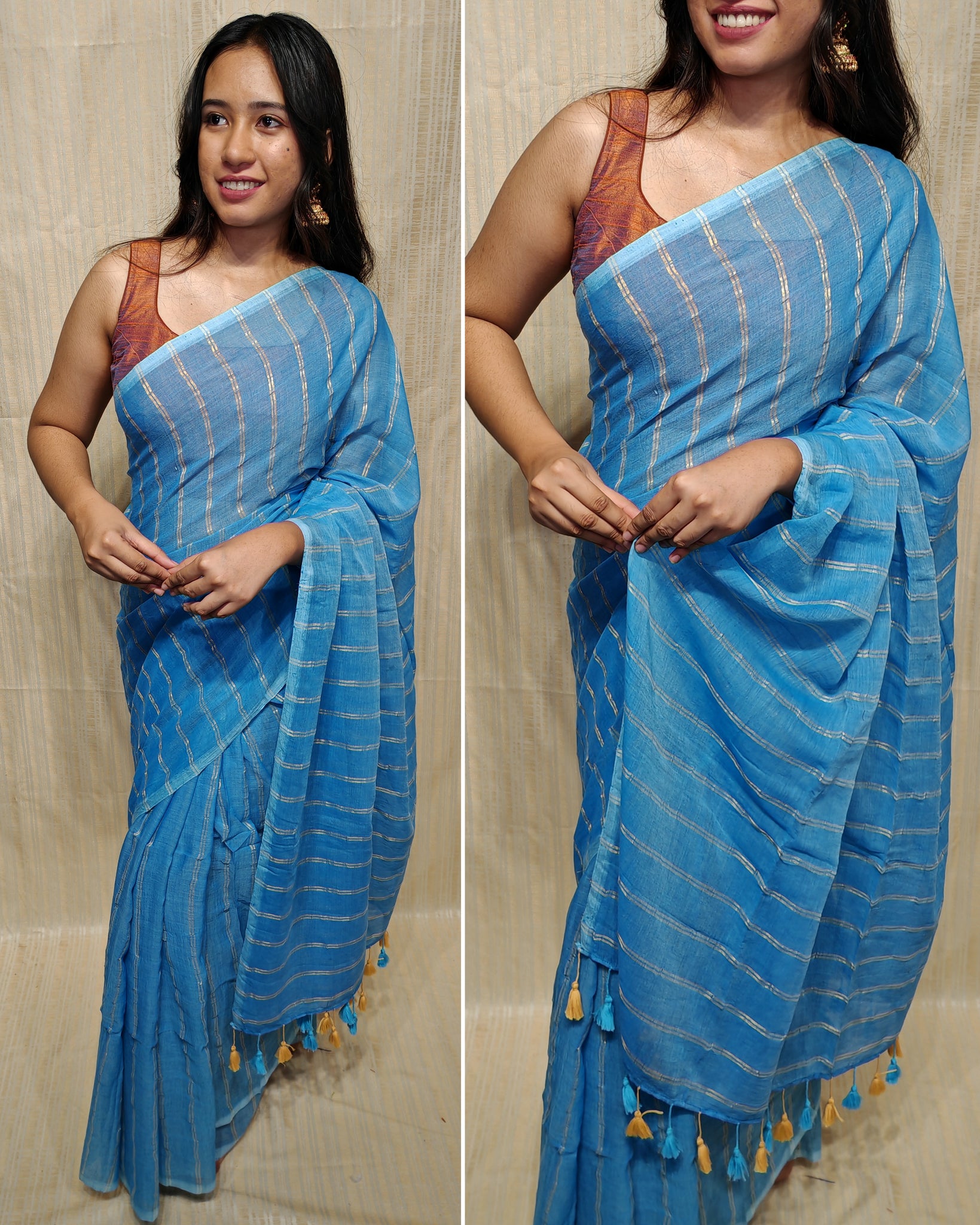 Soft mul cotton saree (Zari stripe)