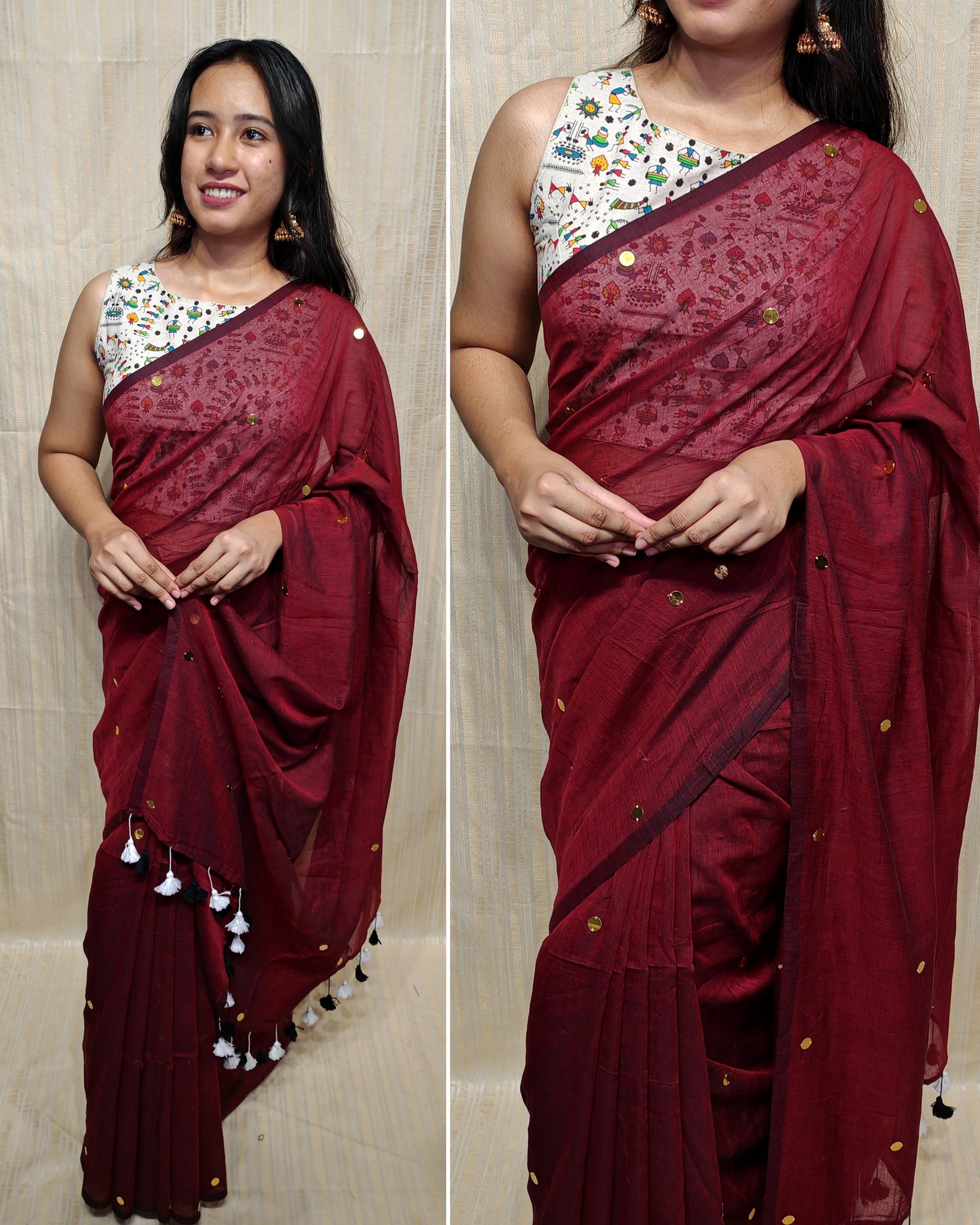 Soft mul cotton saree camki work