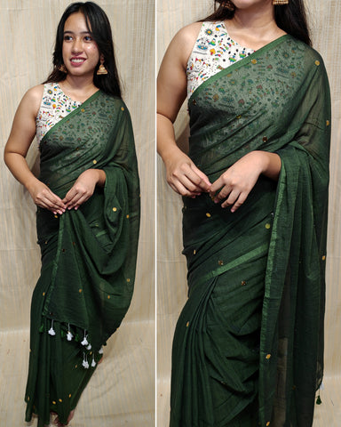 Soft mul cotton saree camki work