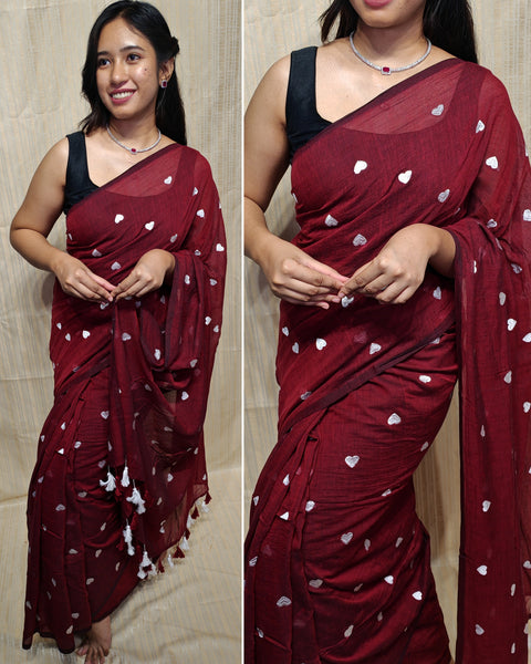 Soft mul cotton saree heart design