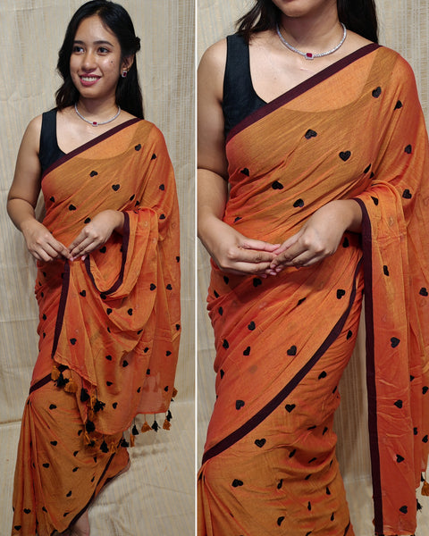 Soft mul cotton saree heart design