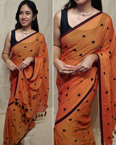 Soft mul cotton saree heart design