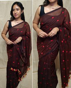 Soft mul cotton saree heart design