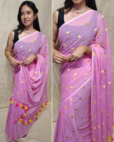 Soft mul cotton saree heart design