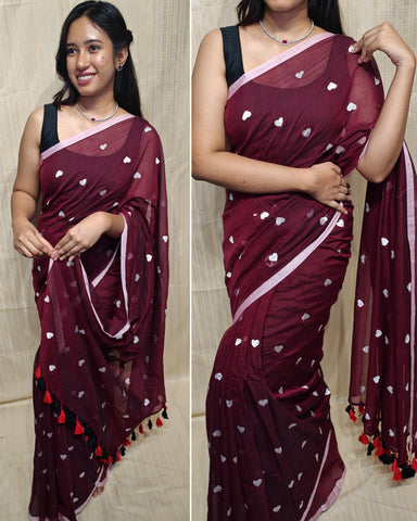 Soft mul cotton saree heart design