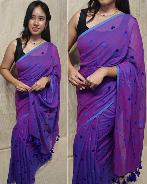 Soft mul cotton saree heart design