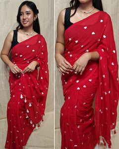 Soft mul cotton saree heart design