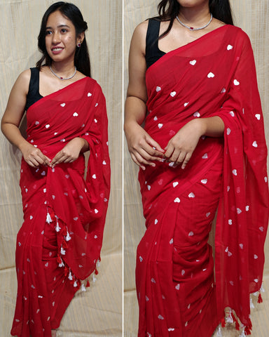 Soft mul cotton saree heart design