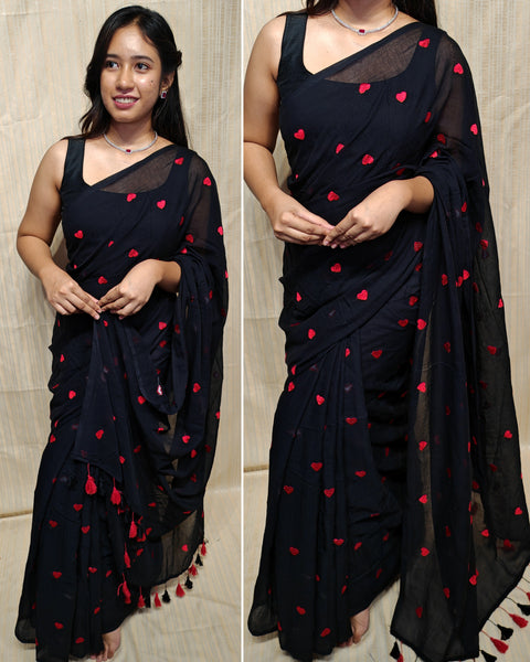 Soft mul cotton saree heart design