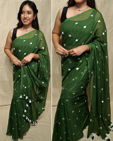 Soft mul cotton saree heart design