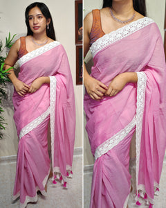 Soft mul cotton saree with lace border