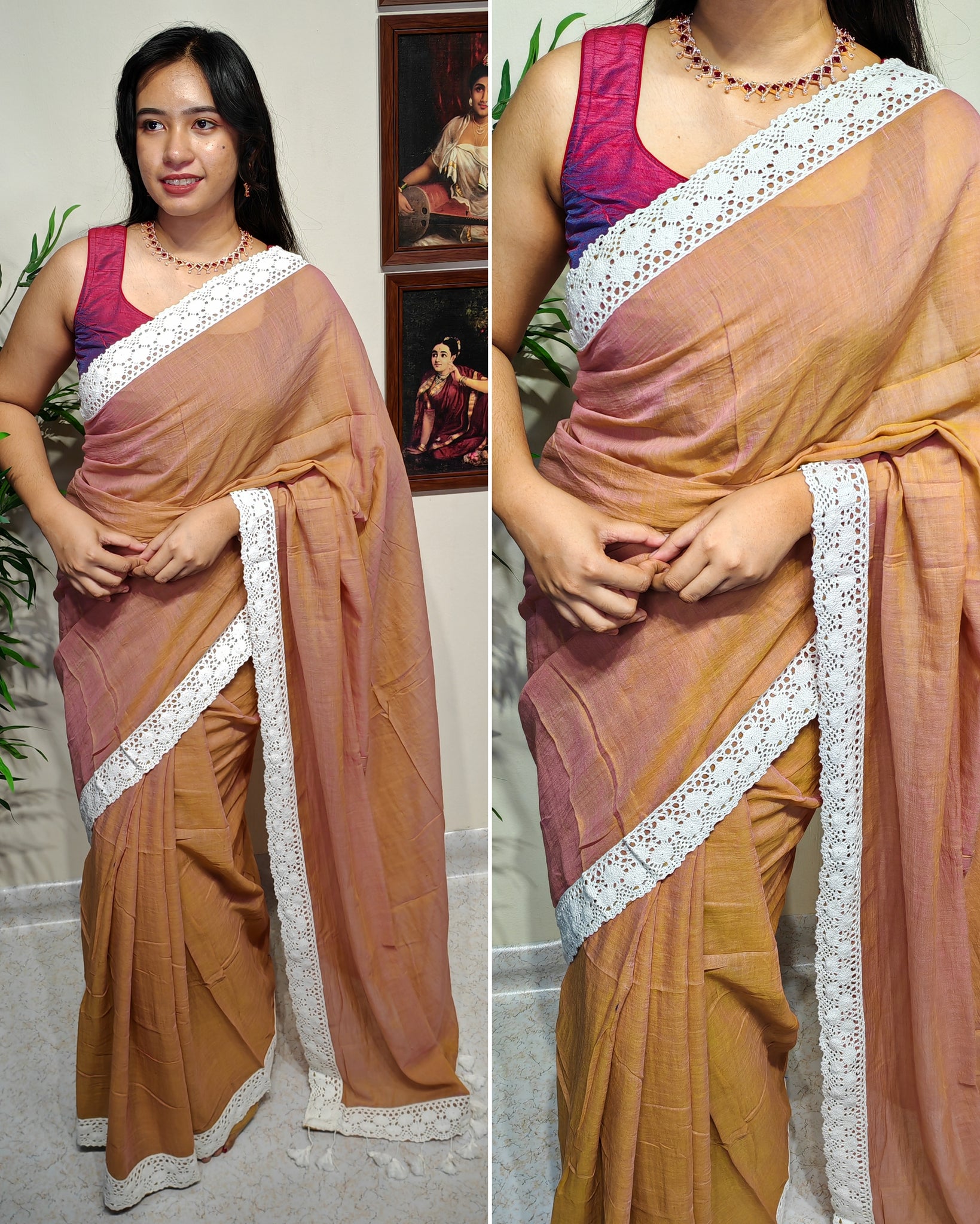 Soft mul cotton saree with lace border