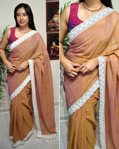 Soft mul cotton saree with lace border