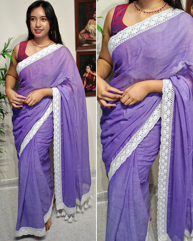 Soft mul cotton saree with lace border