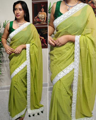 Soft mul cotton saree with lace border