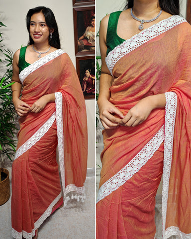 Soft mul cotton saree with lace border