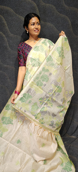 Soft cotton saree with embroidery floral design