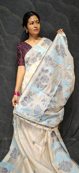 Soft cotton saree with embroidery floral design