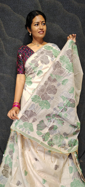 Soft cotton saree with embroidery floral design