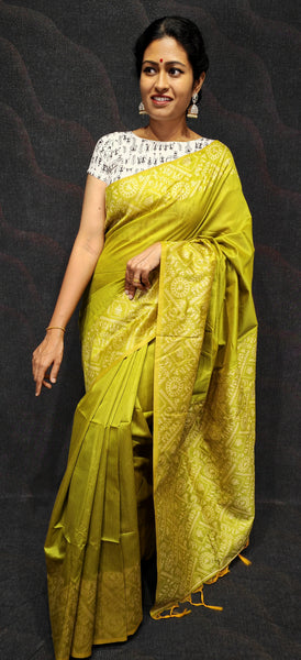 Silk cotton saree with unique border