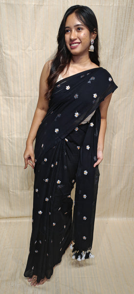 Soft mul cotton saree (flower embroidery)