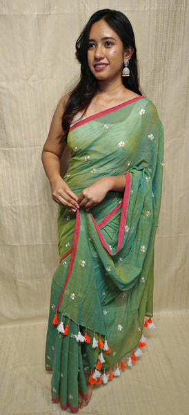 Soft mul cotton saree (flower embroidery)