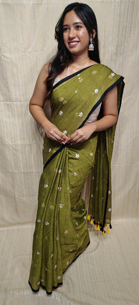 Soft mul cotton saree (flower embroidery)