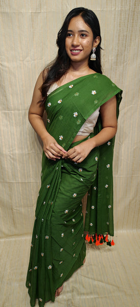 Soft mul cotton saree (flower embroidery)