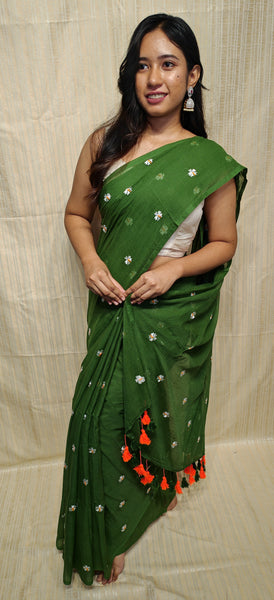 Soft mul cotton saree (flower embroidery)