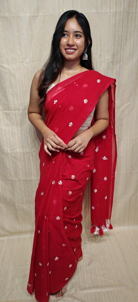 Soft mul cotton saree (flower embroidery)