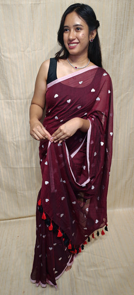 Soft mul cotton saree heart design