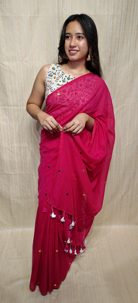 Soft mul cotton saree camki work