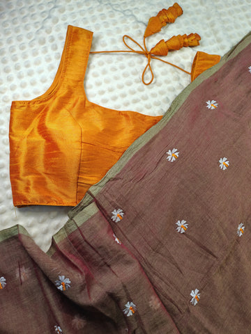 Readymade blouse in silk cotton (Golden orange)