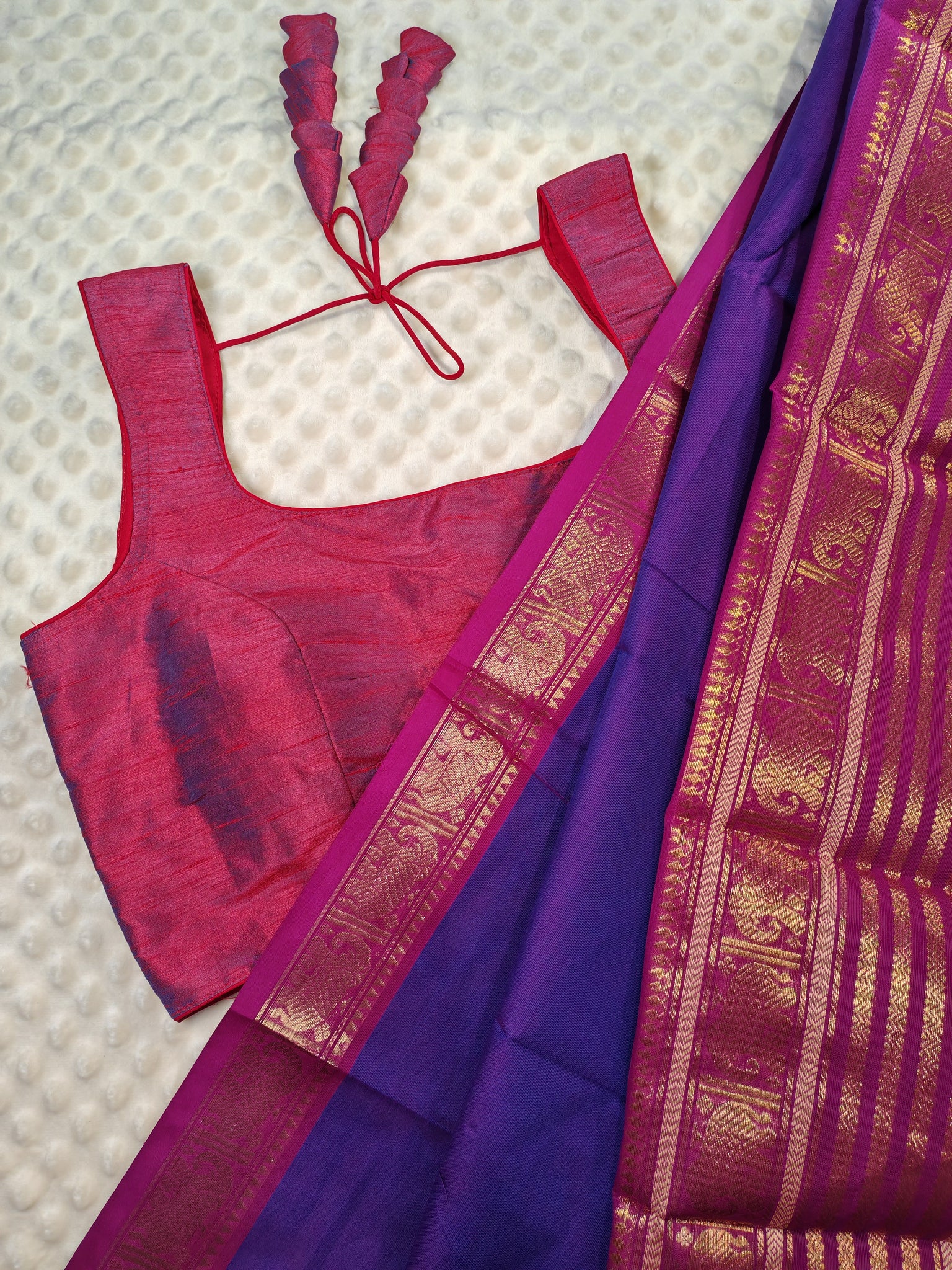 Readymade blouse in silk cotton (Magenta dual shade)