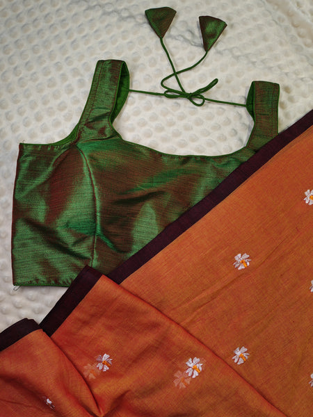 Readymade blouse in silk cotton (Dual shade maroonish green)